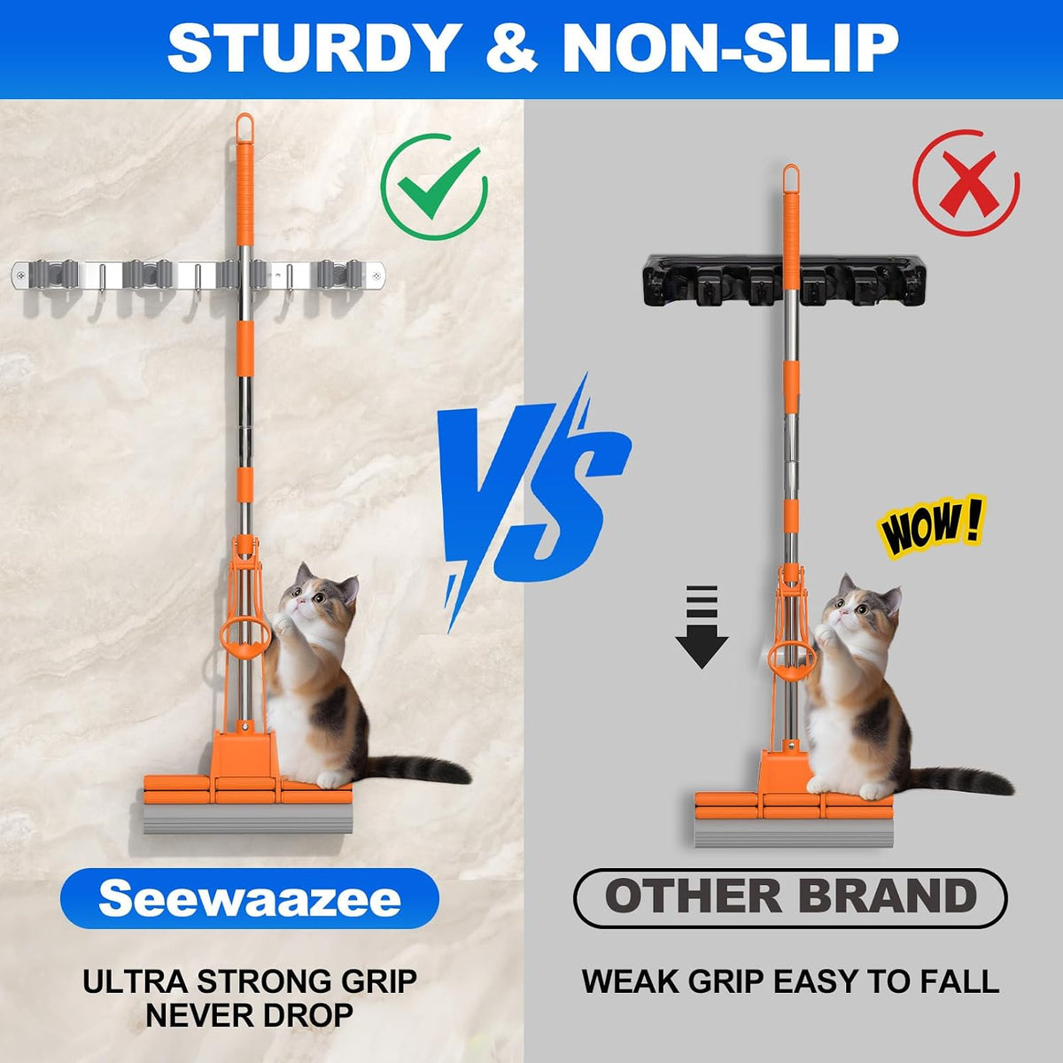 2-Pack Stainless Steel Wall-Mount Broom & Mop Holder - Field & Nook