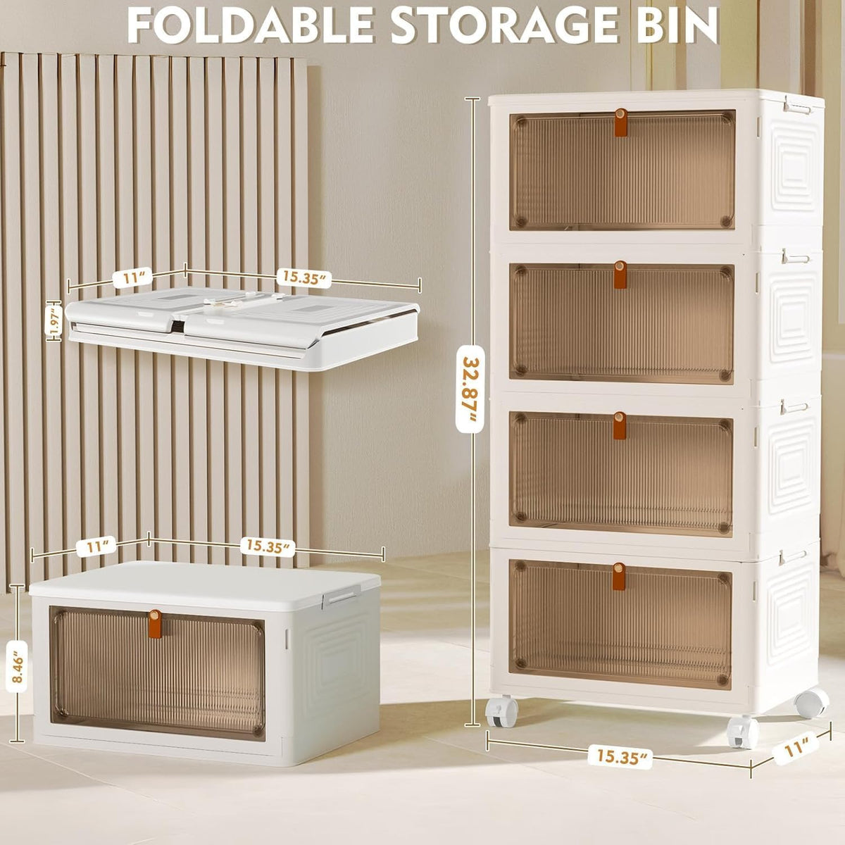 YFXCVSL 4 Tier Plastic Storage Bins with Lid 23QT, Stackable Storage Bins | Plastic Storage Bins with Wheels, Folding Storage Boxes, Organizers and Storage for Living Room,Office,Dorm - Field & Nook