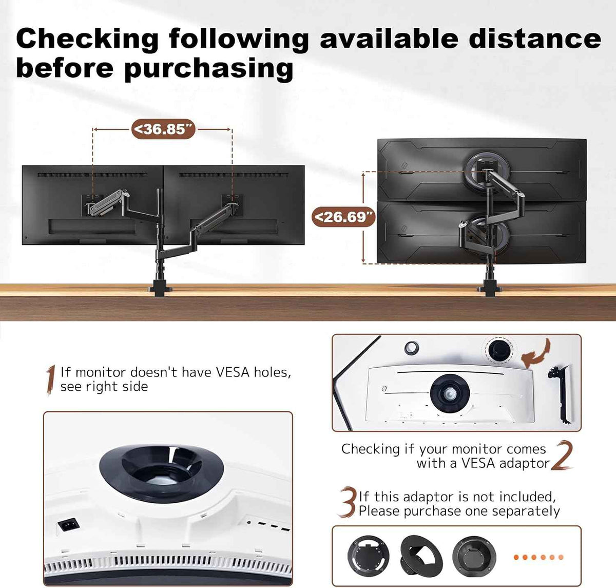 Dual Monitor-Arm Heavy-Duty for 17-49-inch Screens - Premium Vertical Stacked Dual Monitor Arm Desk Mount for Ultrawide Screens up to 44lbs, Fully Adjustability, VESA 75/100 mm, Black