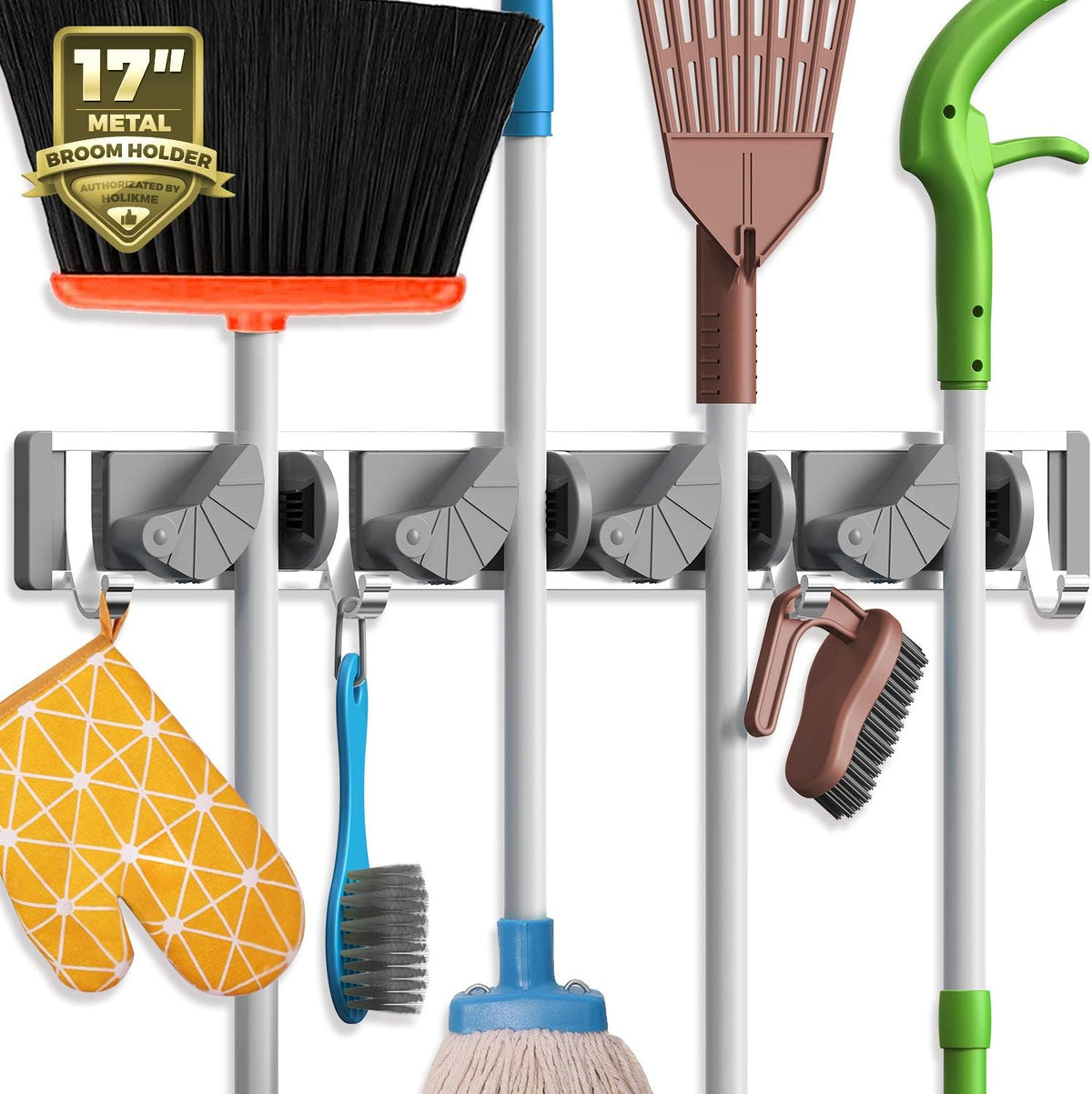 Mop Broom Holder Wall Mount Metal Pantry Organization and Storage Garden Kitchen - Field & Nook