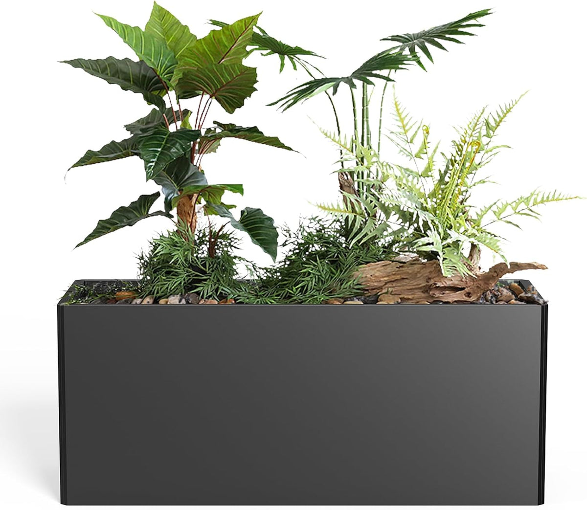 Metal Planter Box - Heavy Duty Rectangular Trough, All-Weather Rust-Resistant Design with 6 Drainage Holes | Large 36x15x15 Inch for Patio, Porch & Garden | Black