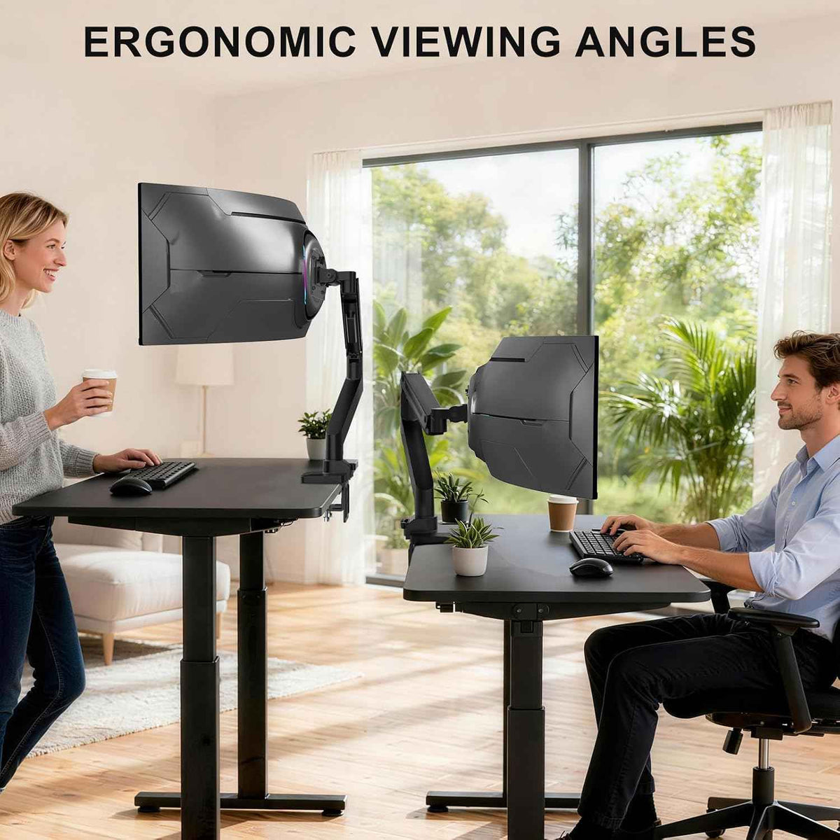 WALI Heavy Duty Monitor Arm for 13-49 inch 1000R Curved Screens，up to 44lbs | Ultrawide Monitor Desk Mount，Full Motion with Tilt, Swivel, Rotation, C-Clamp & Grommet Base, VESA 75/100mm (GSM001XL), Black