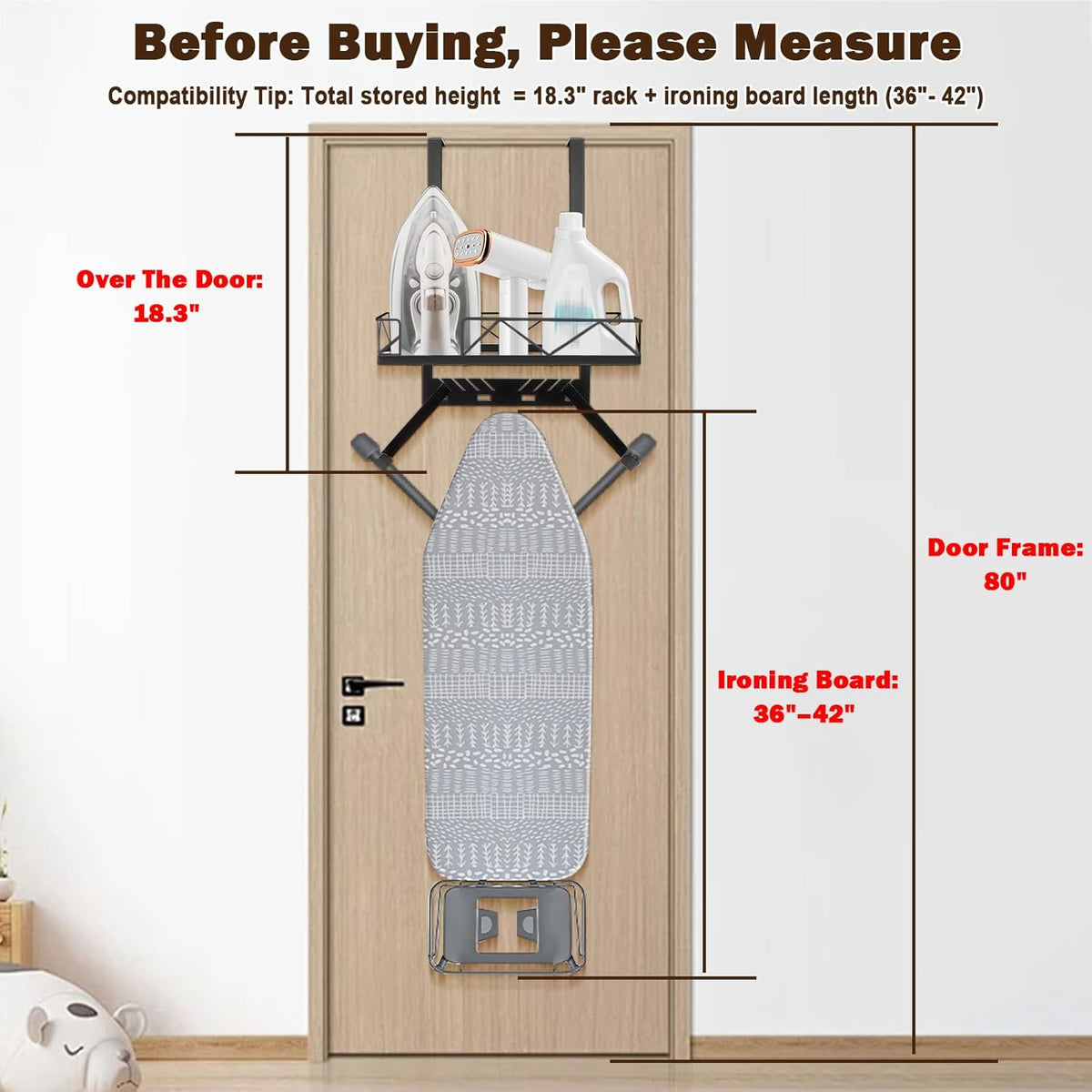Metal Ironing Board Storage Shelf with Adjustable Hooks - Field & Nook