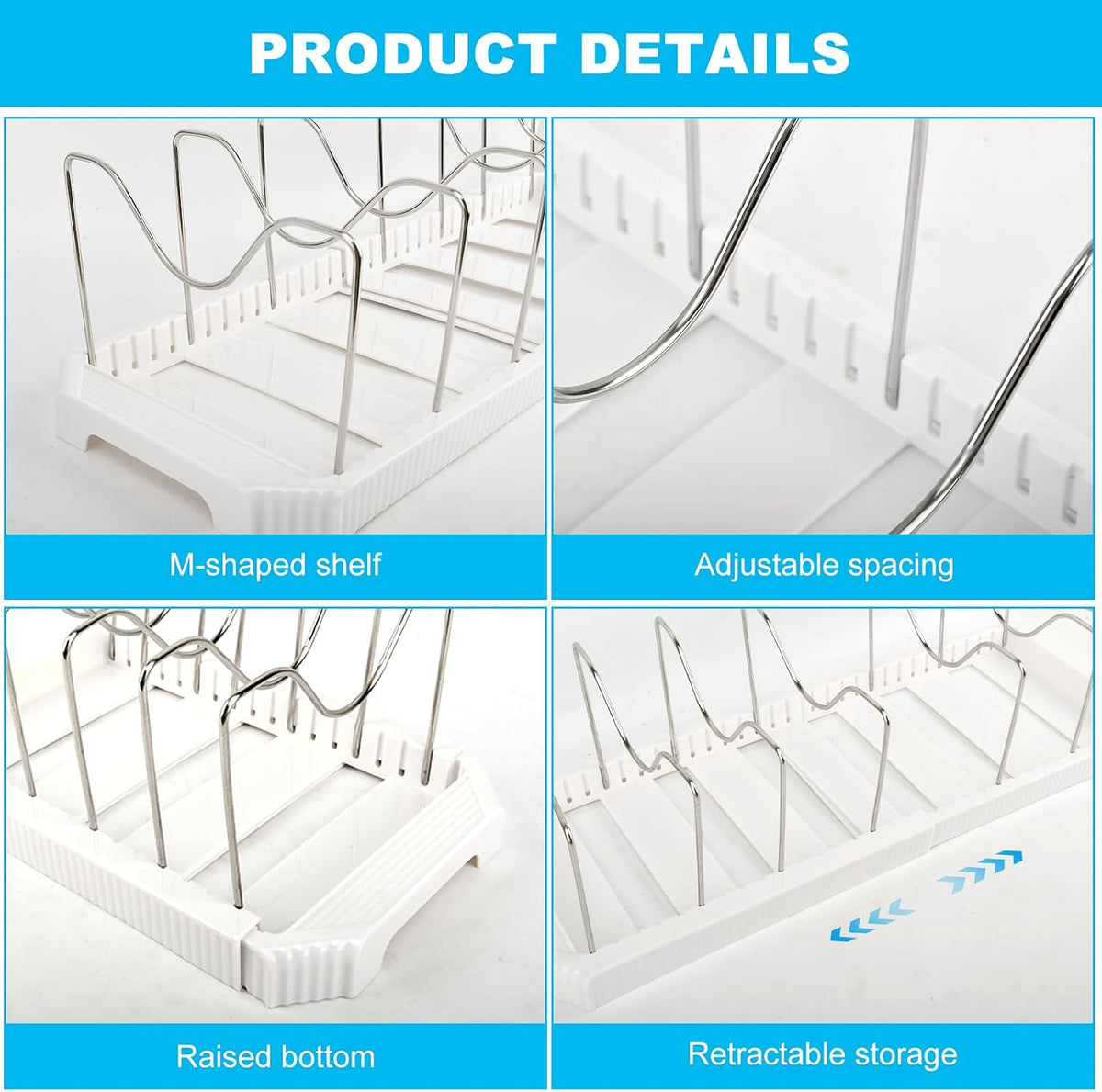 Expandable Pot Lid Organizer, 12.99''-22.05'', White