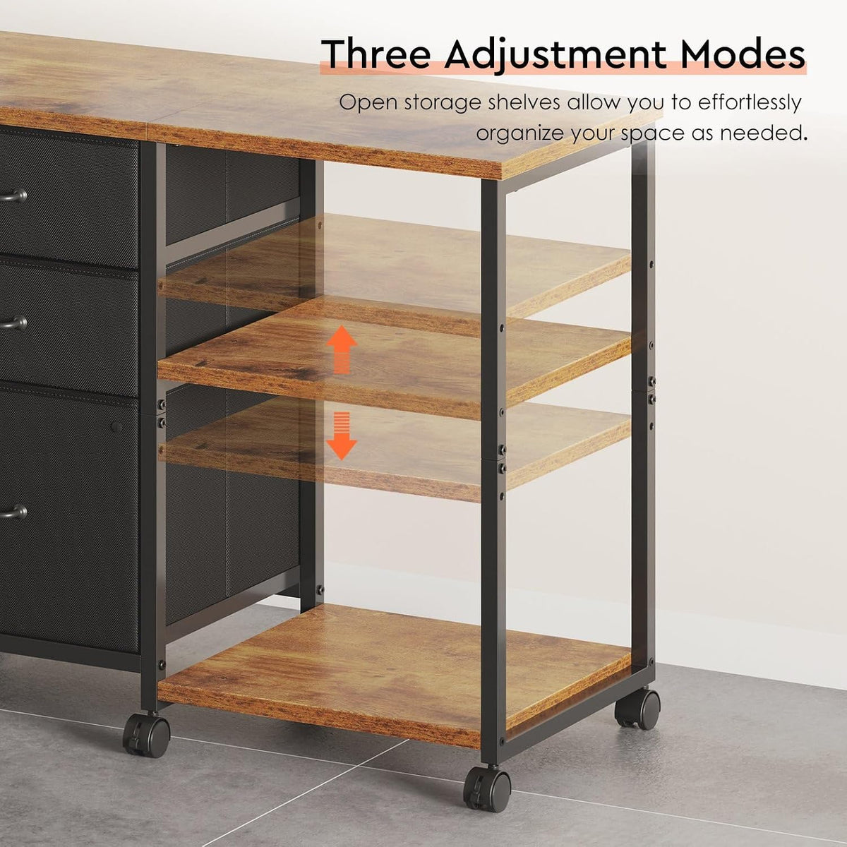3 Drawer File Cabinet with Wheels Rolling Printer Stand with Open Storage Shelf Fabric Lateral Filing Cabinet for Home Office,Rustic Brown - Field & Nook