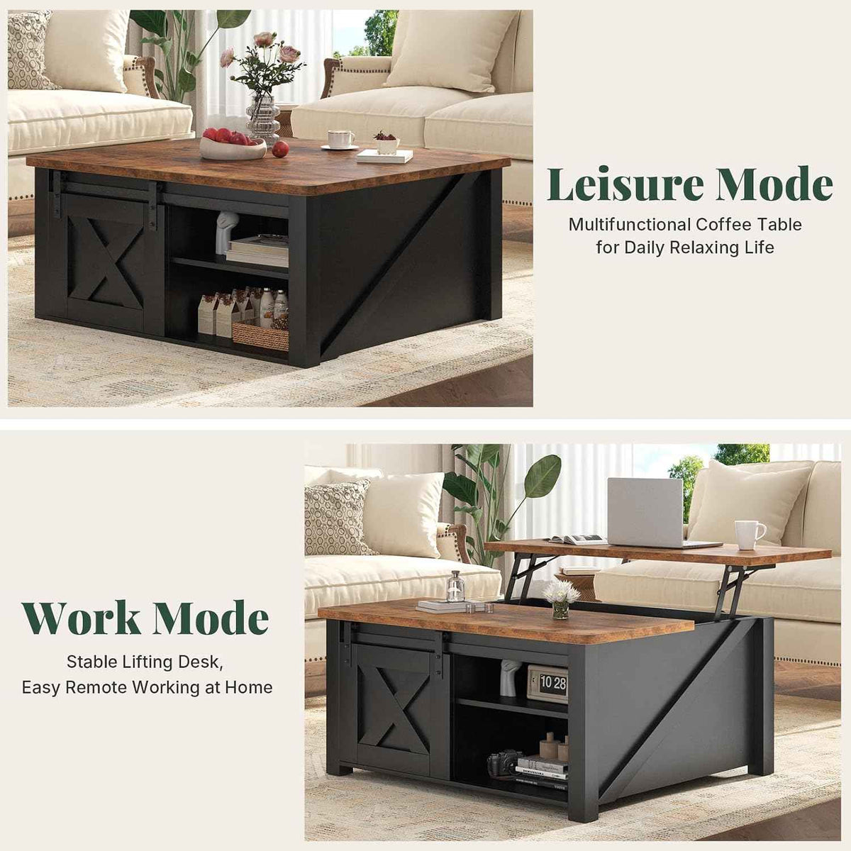 31.5'' Square Lift Top Coffee Table, Black