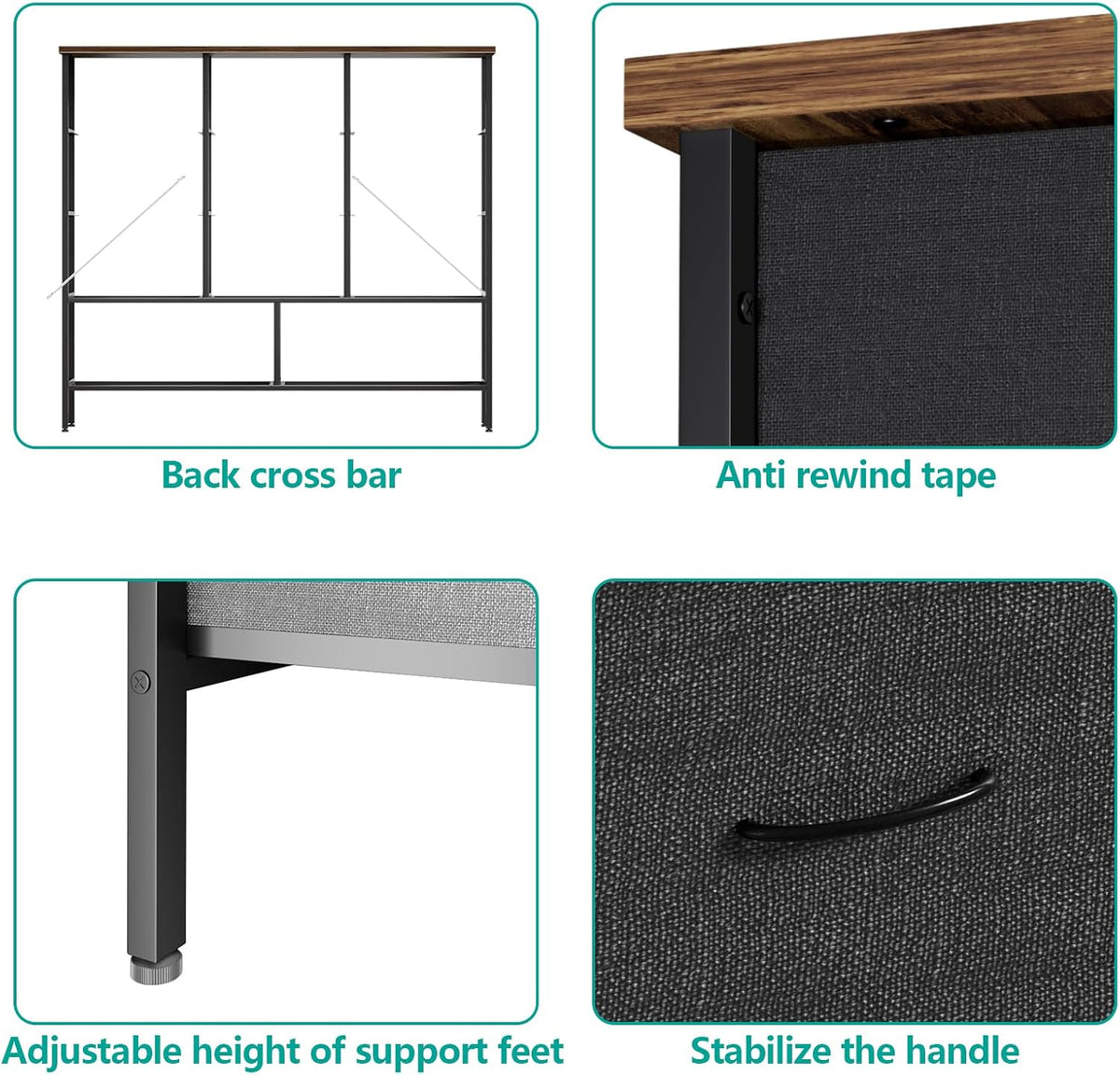 11-Drawer Wide Dresser with Wood Top – Fabric Storage Chest for Bedroom, Closet & Entryway (Black)
