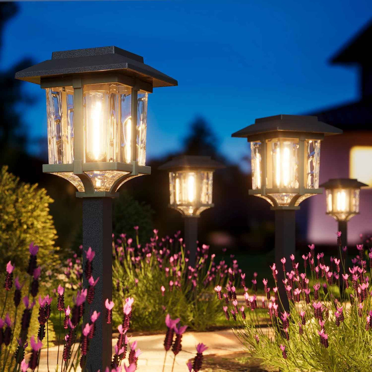 XMCOSY+ Solar Pathway Lights Outdoor, Glass Garden Lights with Warm Edison Glow, Waterproof Stainless Steel Landscape Lighting for Walkway Yard Patio Driveway Decor (4 Pack, Warm White)