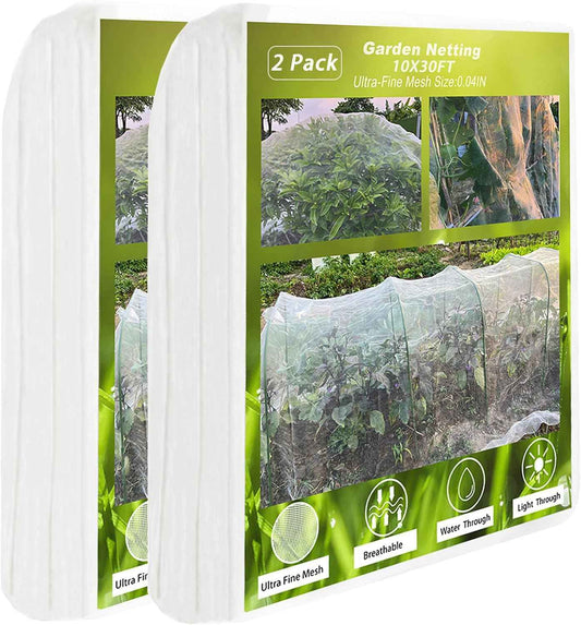 Garden Mesh Netting, 2 Pack 10X30FT Ultra Fine Garden Netting for Vegetable Flowers Fruits Crops Greenhouse, Plant Netting Row Cover Barrier Protection Net for Bird Deer Animals