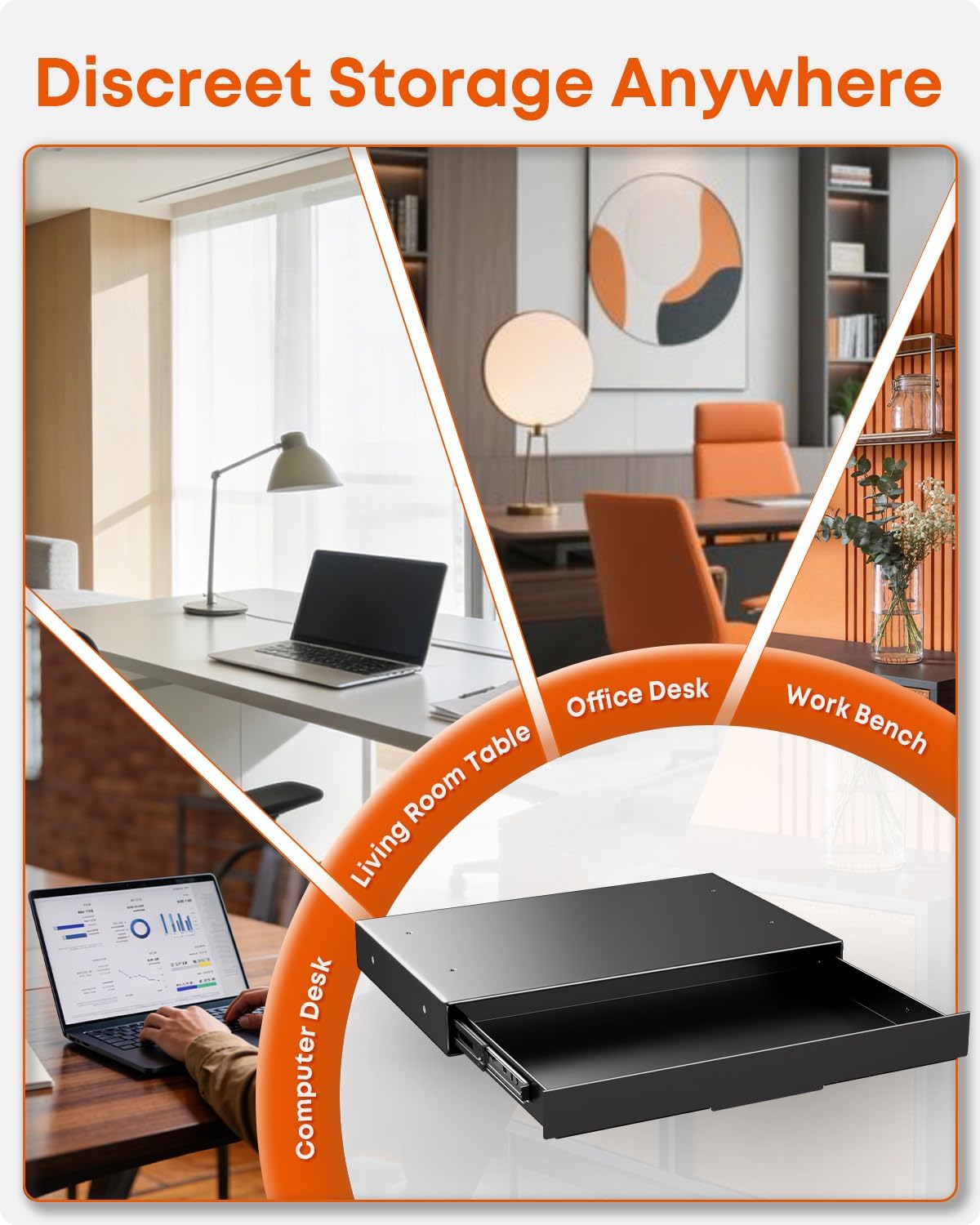 PUTORSEN Under Desk Storage Drawer 14.8" Wide - Smooth Slide Out Organizer for Standing Desk & Home Office, Max Load 17.6 lbs, Quiet Glide, Black - Field & Nook