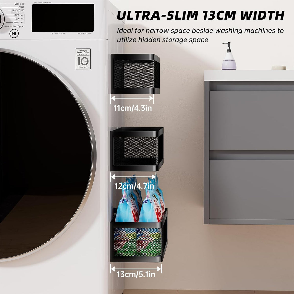 3-Piece Magnetic Laundry Storage Shelf Set - Field & Nook