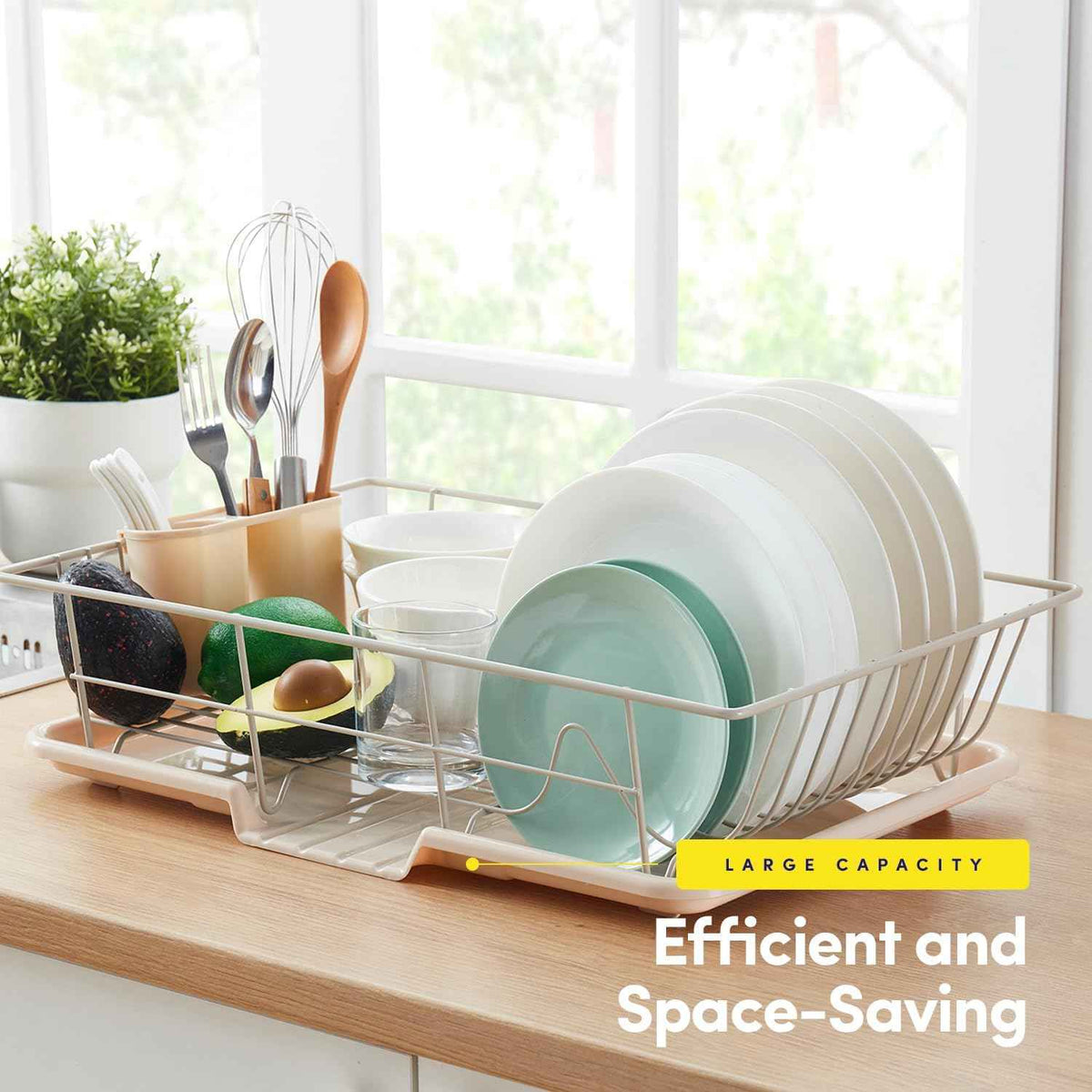 Sweet Home Collection 3-Piece Dish Drainer Rack Set, Beige