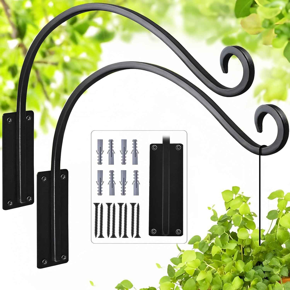 16 Inch 2 Pack Plant Hangers Outdoor,Plant Hanging Hook Bracket for Bird Feeder Hanger,Hanging Plant Hooks for Outside Baskets Lanterns Wind Chimes Outdoor Indoor