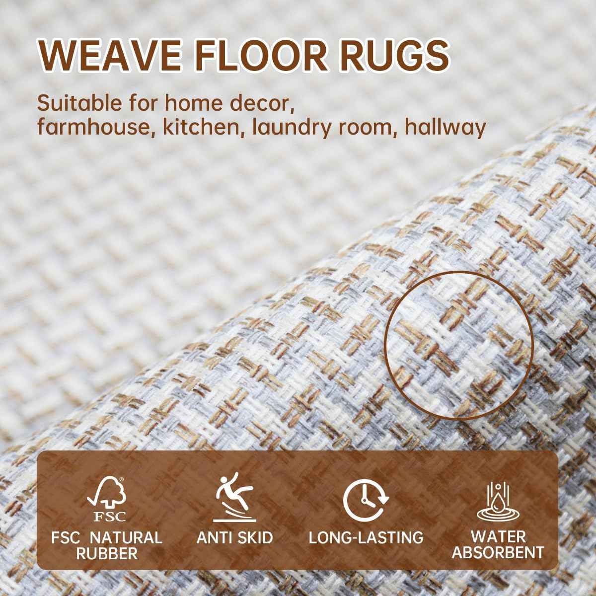 eqivei Kitchen Rugs and Mats Non Skid Washable Set of 2 PCS, Absorbent Runner Rugs for Kitchen, Front of Sink, Kitchen Mats for Floor, 17.3"x 47"+17.3"x 29" (Gray)