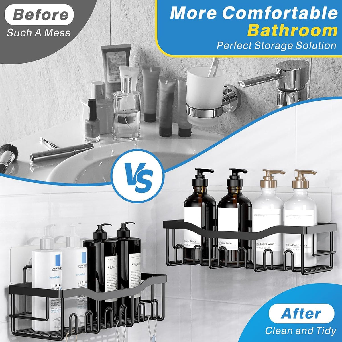 Adhesive Shower Caddy Set – 5-Piece Rustproof Wall Organizer