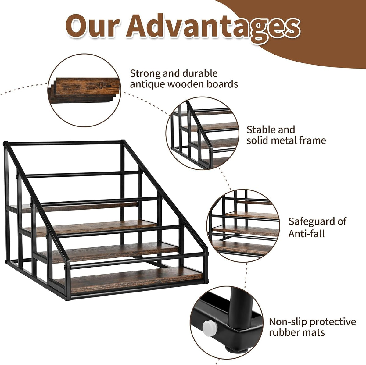 YQBRAO 4-Tier Coffee Syrup Organizer, 16-Bottle Rack, Rustic Brown | Holds up to 16 bottles with stepped visibility; rustic wood and metal design for syrups, kitchens, and home coffee bars. - Field & Nook