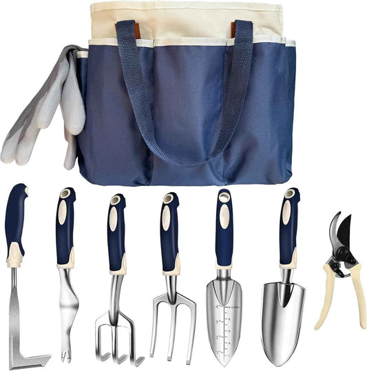 Gardening Tool Set, 9-Piece Heavy-Duty Aluminum Garden Tools with Non-Slip Handles and Large Tool Bag with Storage Pockets, Durable Hand Gardening Tools - Perfect Gardening Gift for Men and Wome