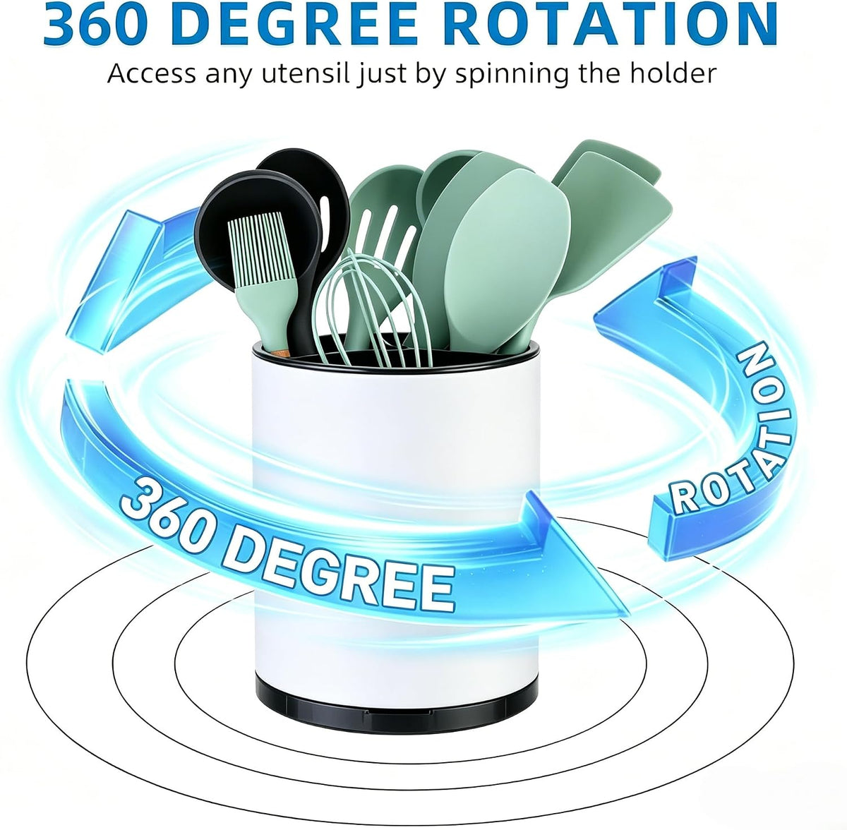 Extra Large Rotating Utensil Holder, White