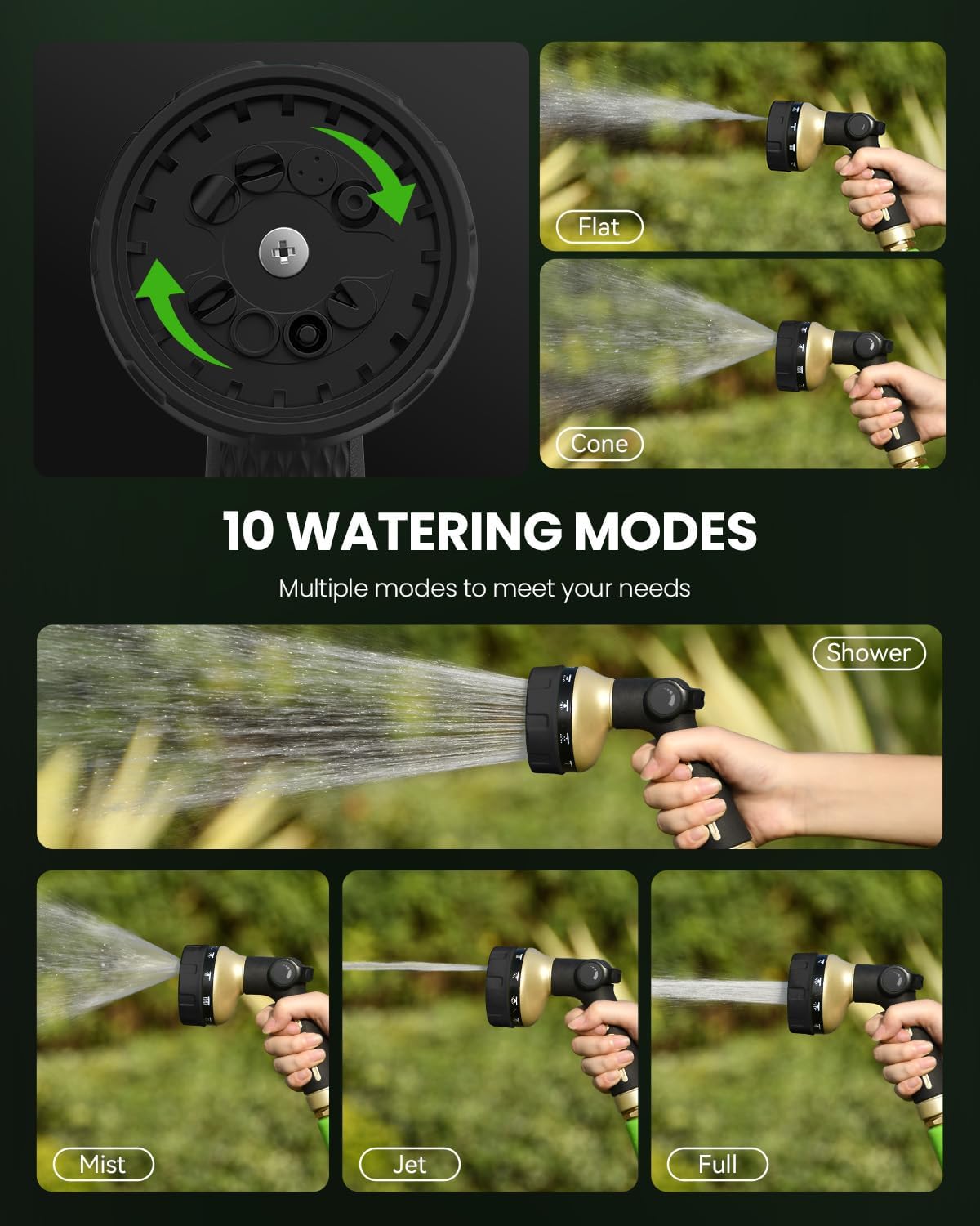 100% Metal 10-Pattern Thumb-Control Hose Nozzle - Field & Nook