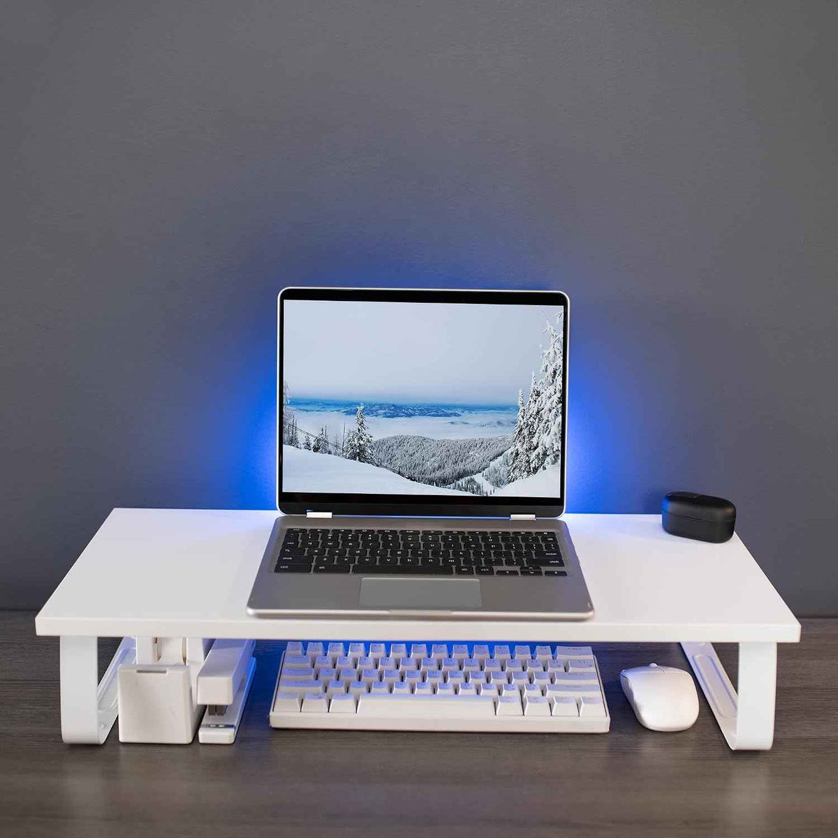 VIVO 24 inch Monitor Stand, Wood & Steel Desktop Riser, Screen, Keyboard, Laptop, Small TV Ergonomic Desk and Tabletop Organizer, White, STAND-V000D-W