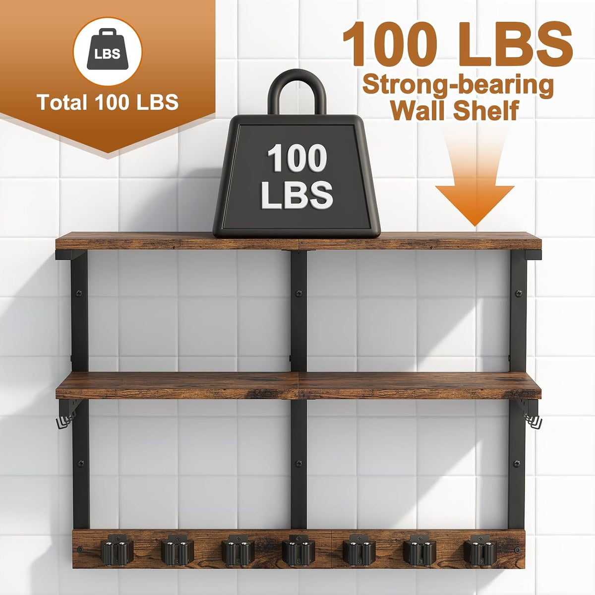 2-Tier Wall-Mount Broom & Cleaning Tool Organizer - Field & Nook