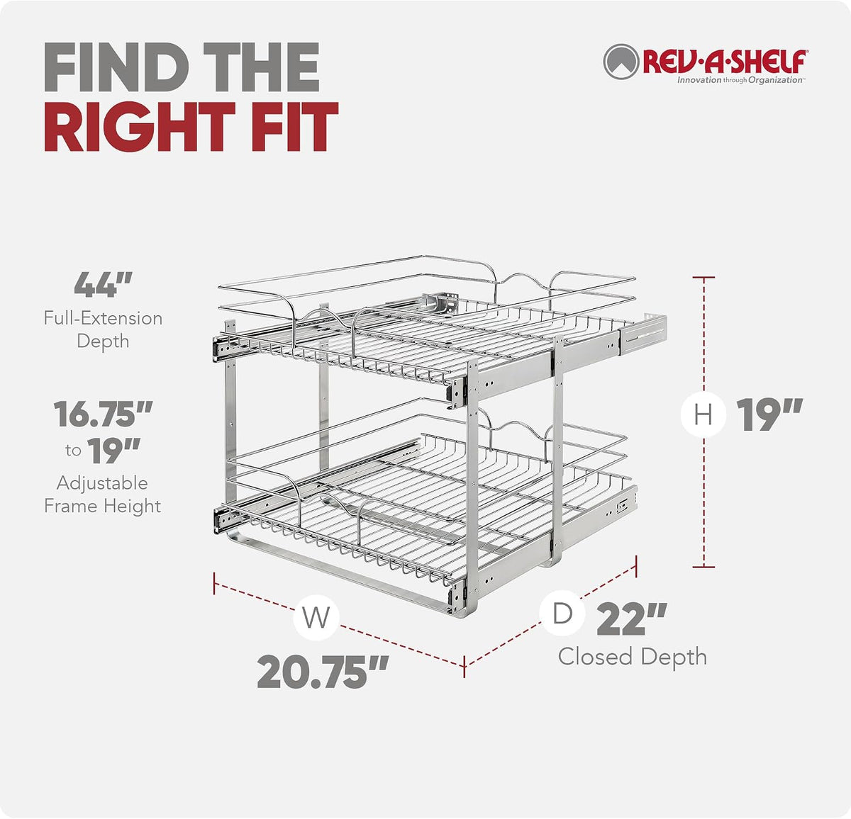 Rev-A-Shelf 2-Tier Pullout Shelf Organizer, 21" x 22"