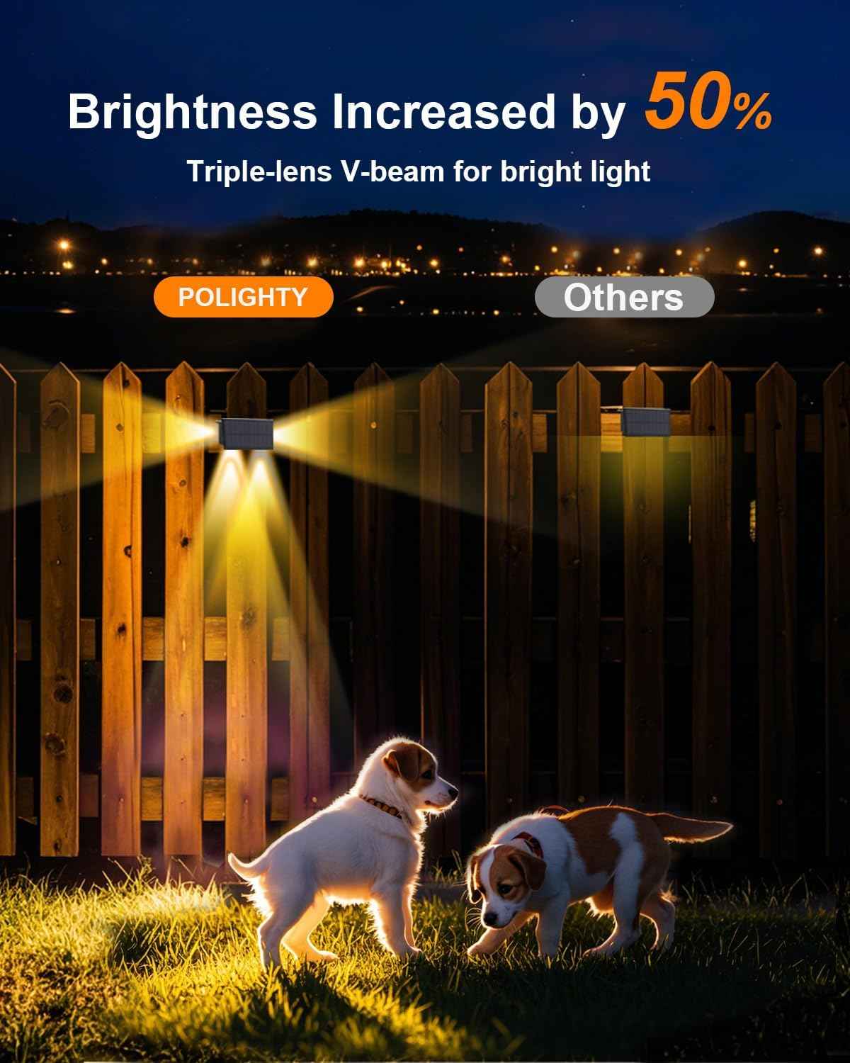 4Pack 3-Side Solar Fence Lights Outdoor Waterproof with Warm White LED Spot Lens, for Wall, Deck, Patio, Yard, Rail, Garage, Pool, Designed for Enhanced Security, Easy Install