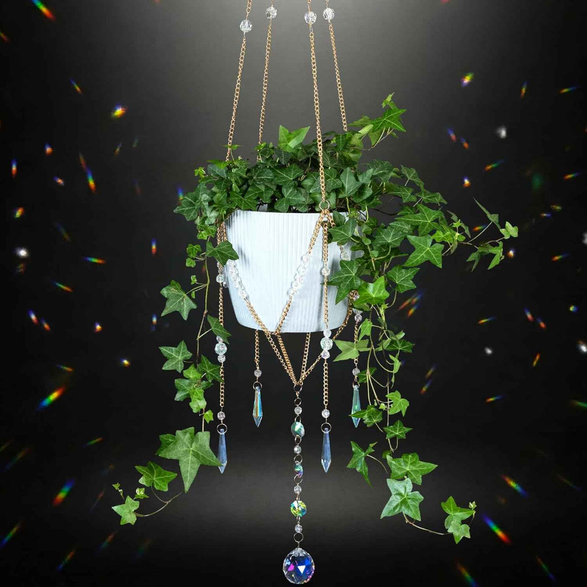 Sun Catcher Plant Hanger with Beads and Glass Crystal Ball Suncatcher. Large Beaded Plant Hanger. Plant Accessories for Indoor Plants. Home Decor for Plant Lovers. (Pots/Plants Not Included)