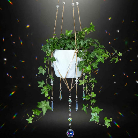 Sun Catcher Plant Hanger with Beads and Glass Crystal Ball Suncatcher. Large Beaded Plant Hanger. Plant Accessories for Indoor Plants. Home Decor for Plant Lovers. (Pots/Plants Not Included)