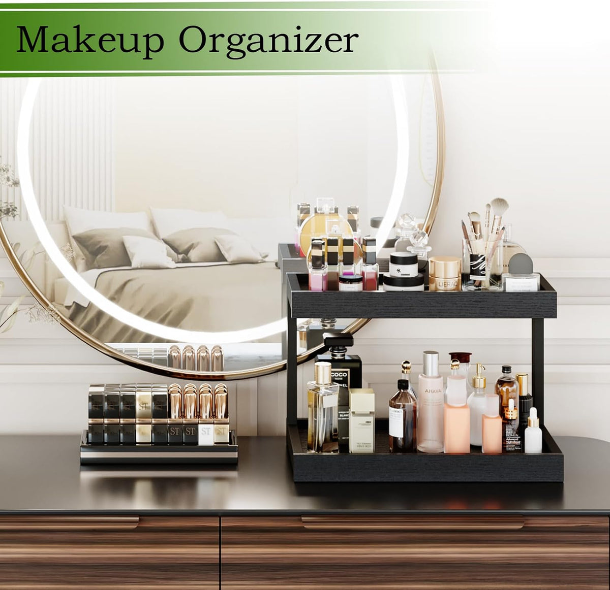 Counter Shelf Organizer – 2-Tier Spice Rack for Countertop – Black - Field & Nook