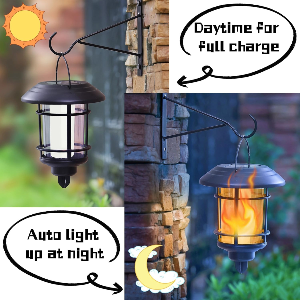 Solar Flickering-Flame Wall Lanterns – Four-Piece Outdoor Set