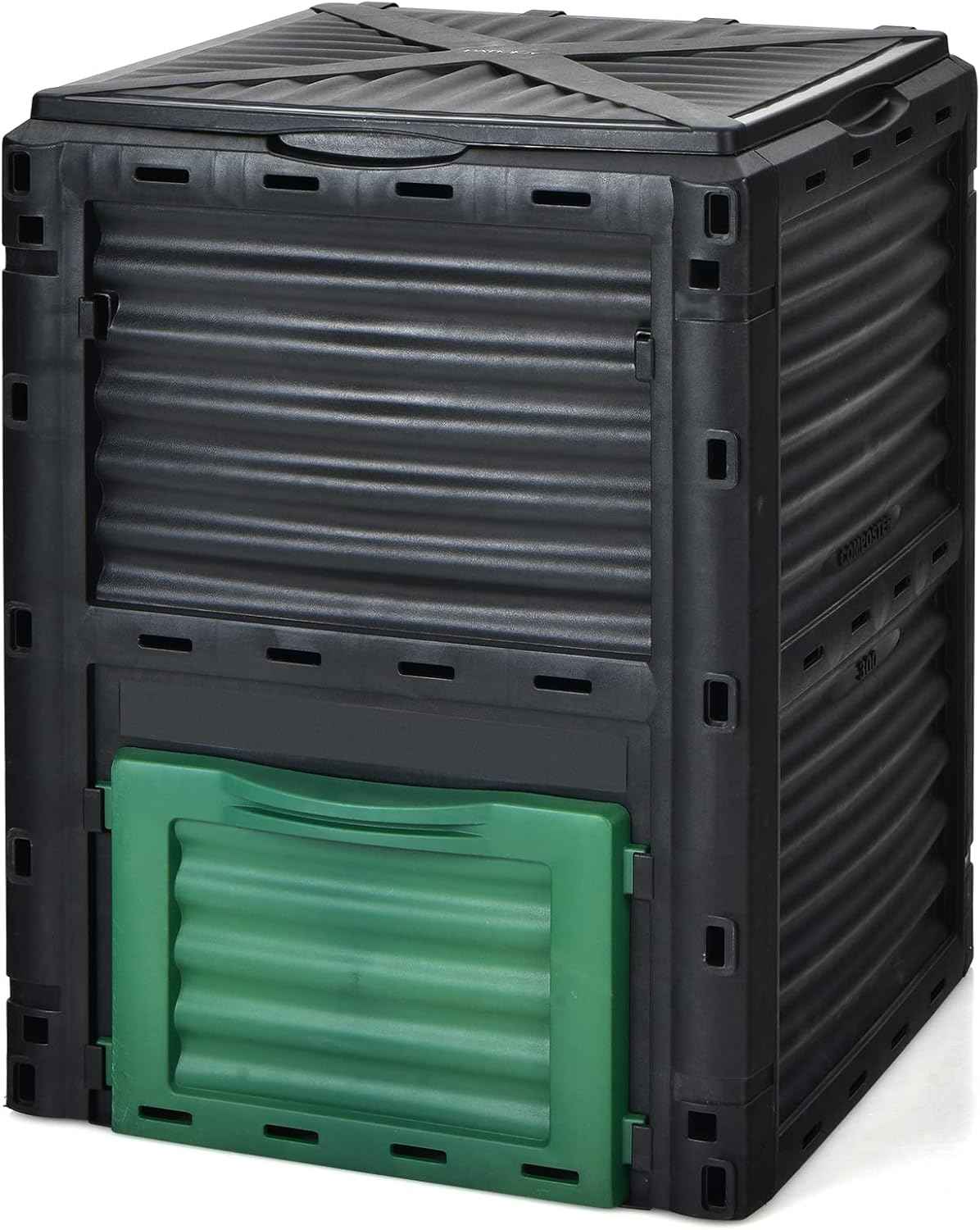 Goplus Compost Bin, 80 Gallon (300 L) Large Outdoor Composting Box w/Top Flip Latch-on Lid, Bottom Exit Door, BPA Free Material, Grass Food Trash Composter Barrel for Garden Yard, Easy Assembly