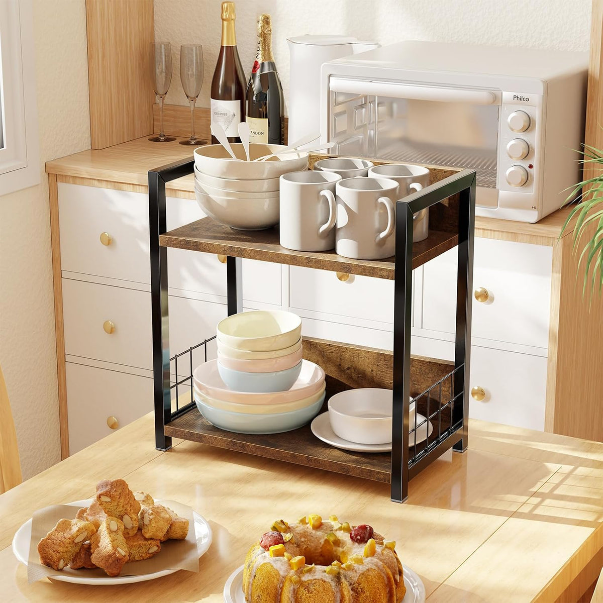 Countertop Shelf Organizer – 2-Tier Kitchen Spice Rack – Brown - Field & Nook