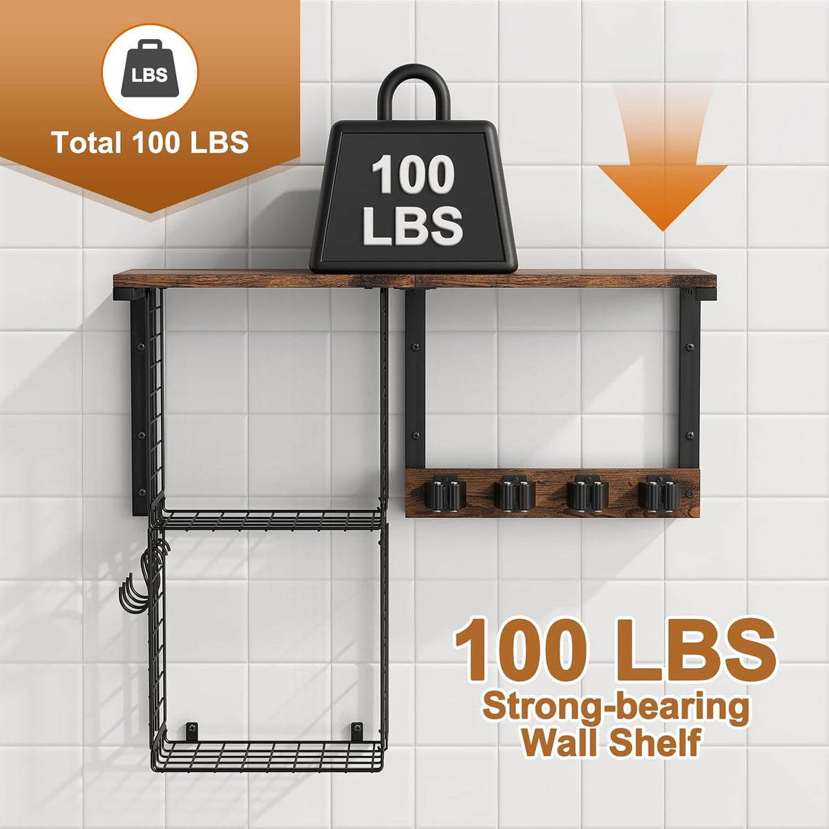 Wall Mount Broom Holder Laundry Room Storage Organizer Shelves - Field & Nook