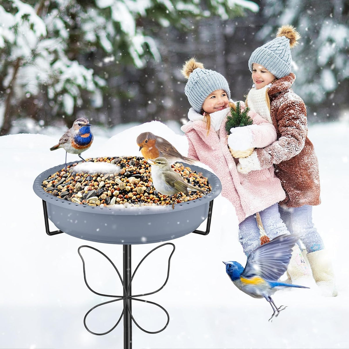 Bird Bath for Outside, Garden Freestanding Birdbath & Birdfeeder with Removable Bowl, Bird Baths Feeder for Outdoors Garden Patio Yard Lawn Decor, 5-Pronged Base & Easy to Clean(Grey)