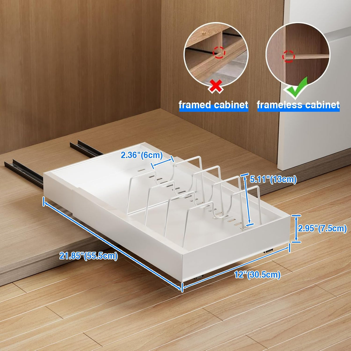 Mustorn 2 Pack Pull Out Cabinet Organizer, 21.8" Deep, White