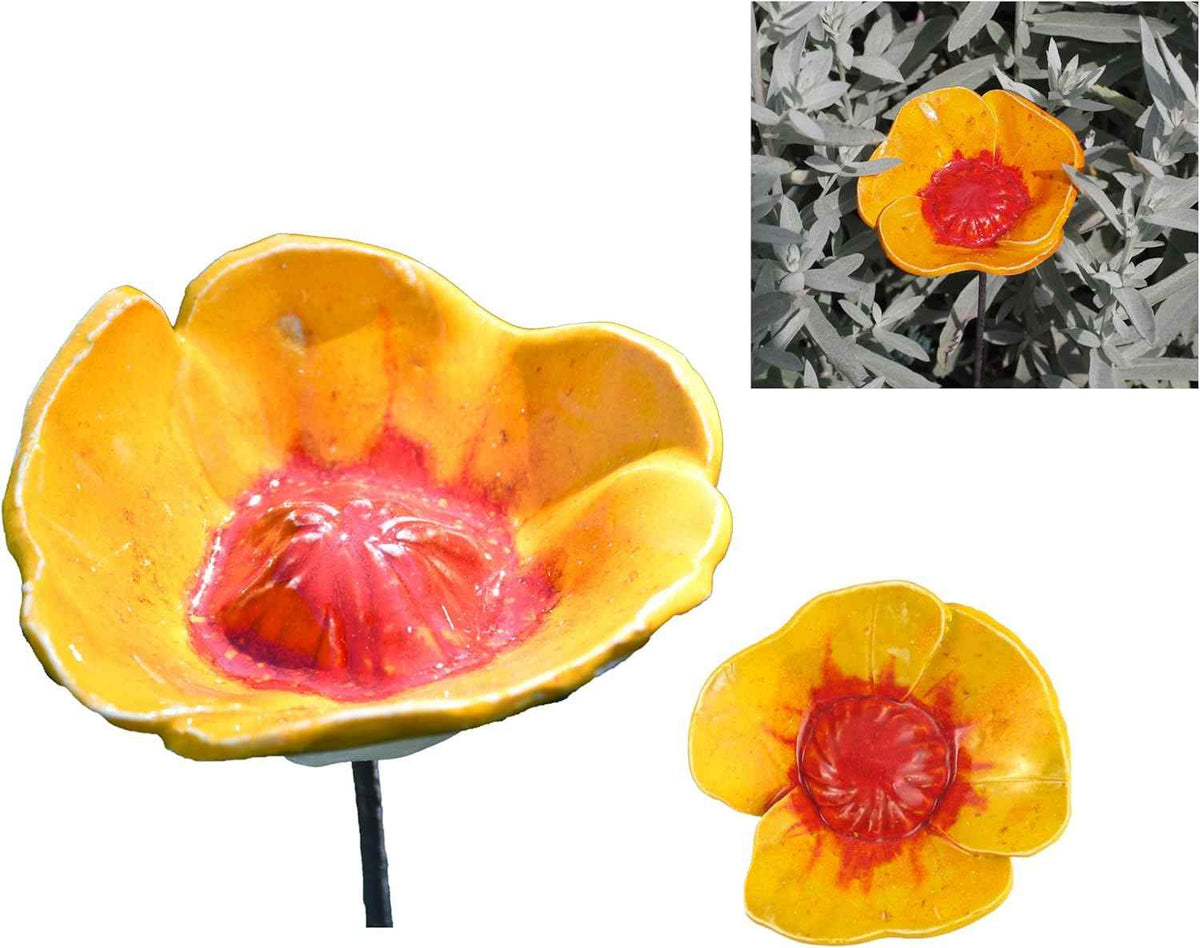 Ceramic Garden Decor - Flower Lawn Stake - Outdoor Statue - Perfect, Unique Gifts for Gardeners Woman, Men, Yard Gifts - Handmade, Frostproof