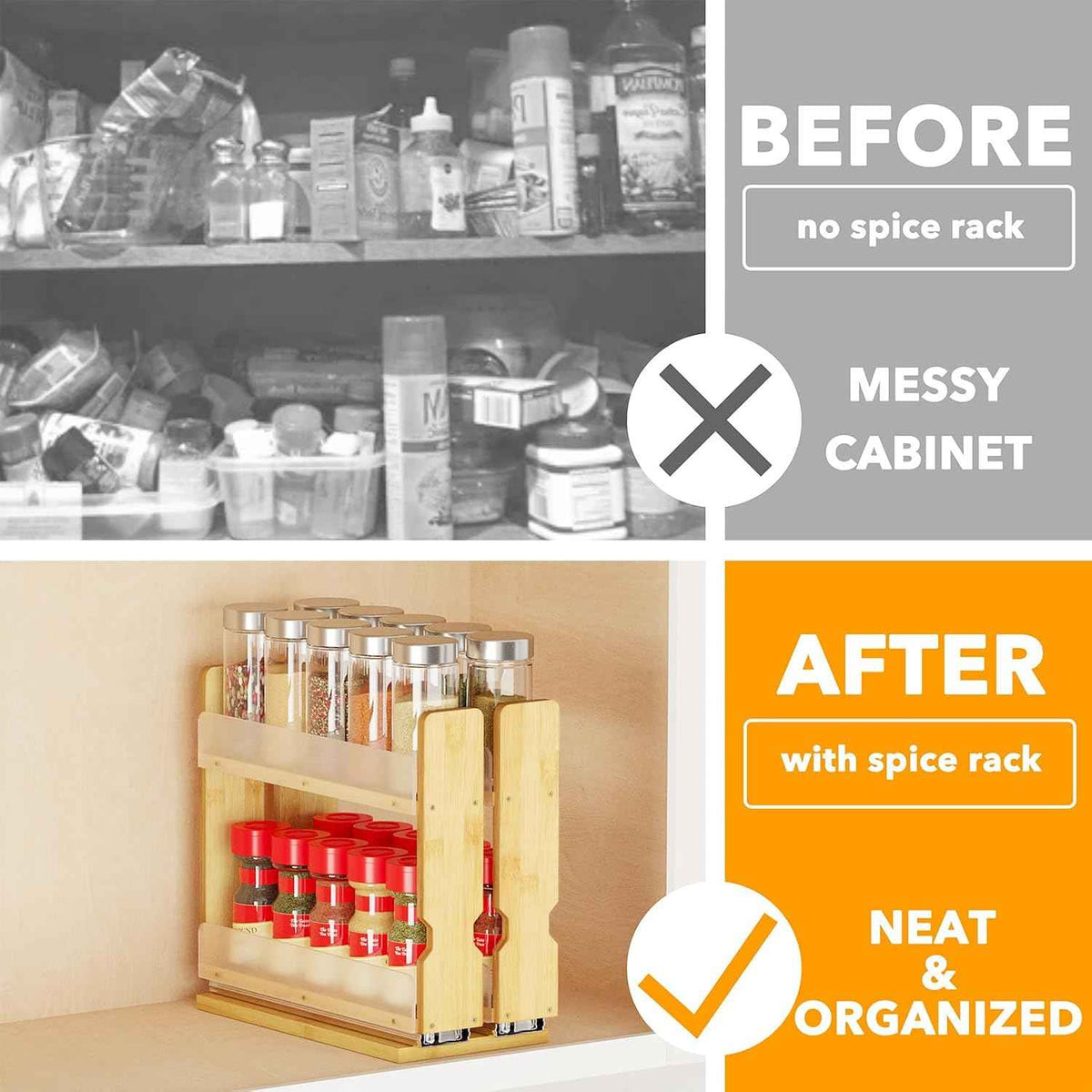 SpaceAid Bamboo Pull Out Spice Rack Organizer, Natural