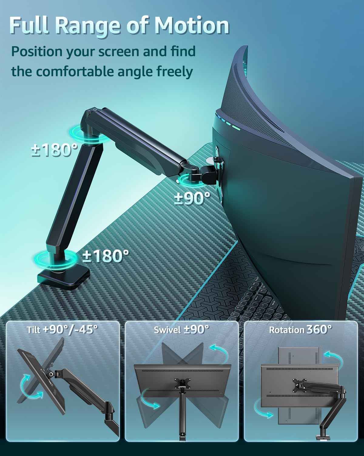 Heavy Duty Single Monitor Arm for Max 42 Inch Hold up to 33 lbs | Monitor Mount Desk Mount Height Adjustable Ultrawide Monitors Stand VESA Mount 70/100