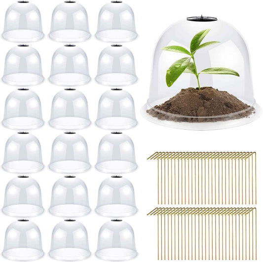 20 Pack Garden Cloche Plant Dome 10.2 D x 8.3 H Plant Cover Plastic Humidity Dome Reusable Plant Protector Mini Greenhouse Dome Plastic Plant Bell Cover with Ground Securing Pegs for Outdoors Plants