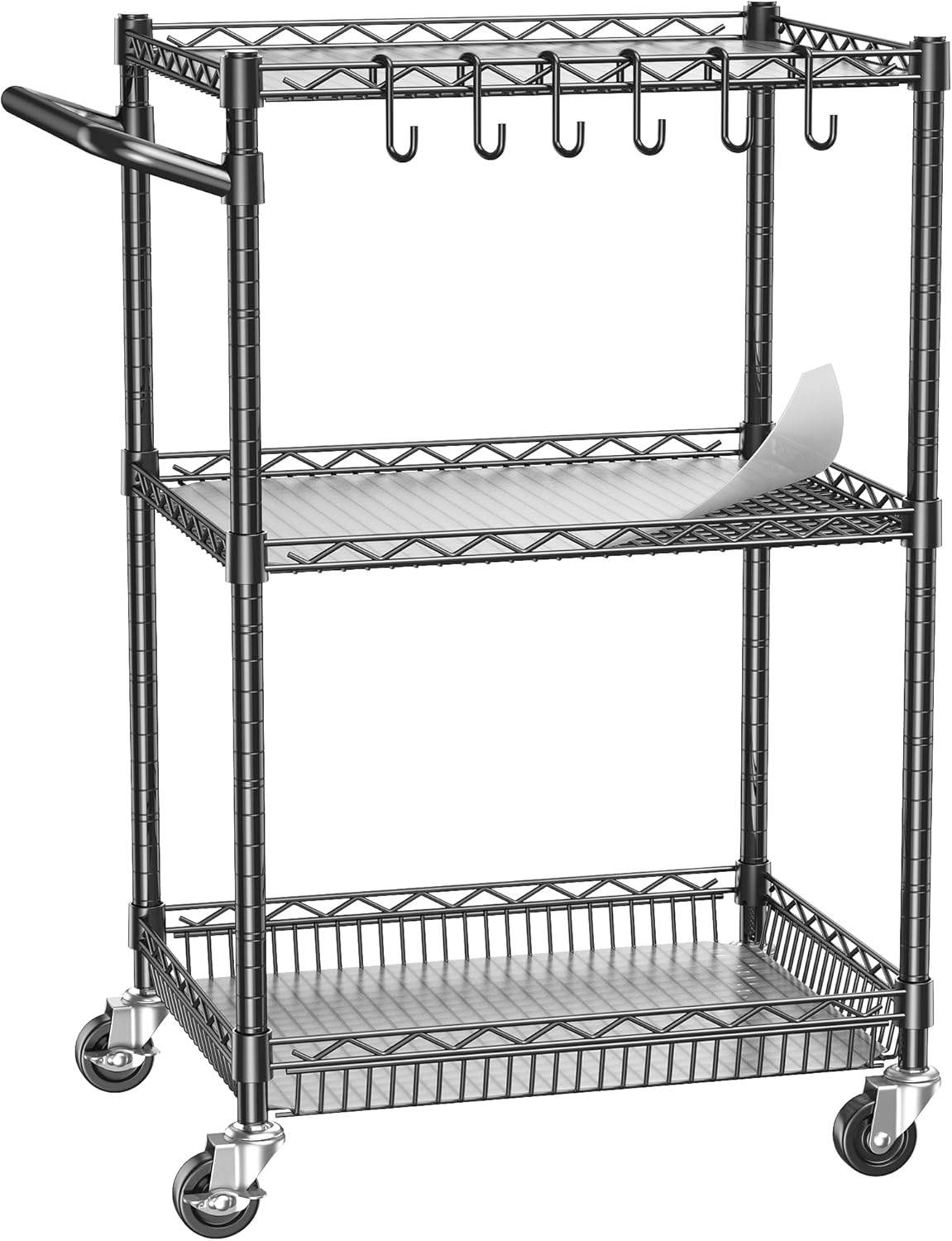 3 Tier Rolling Utility Metal Carts with Wheels Heavy Duty Cart 750Lbs | Adjustable Kitchen Storage Organizer Cart with Handle & Shelf Liner Commercial Grade Trolley for Indoor & Outdoor Use - Field & Nook