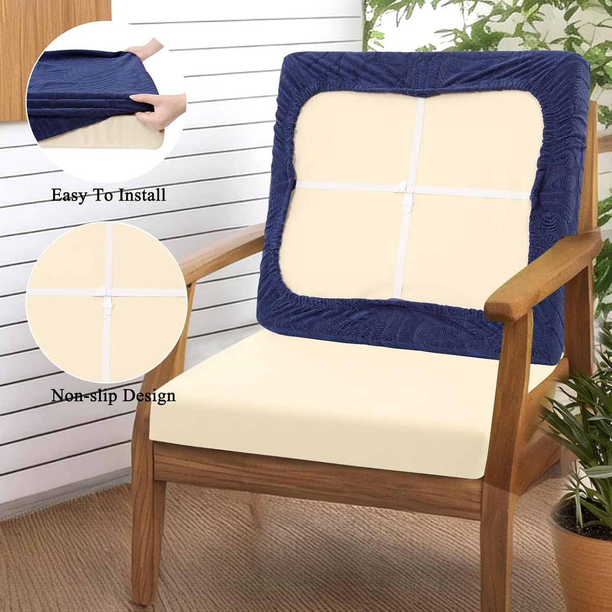 HEBE Outdoor Cushion Covers 8 Pcs, Stretch Patio Sofa Couch Cushion Cover | Waterproof Outdoor Couch Slipcovers Replacement, Washable Reusable Chair Seat Cushion Cover for Patio Furniture Protector