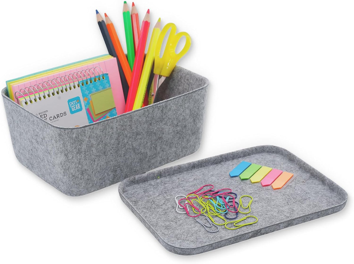 Lidded office desk drawer organizer bins Deep draw organiser Felt storage box - Field & Nook
