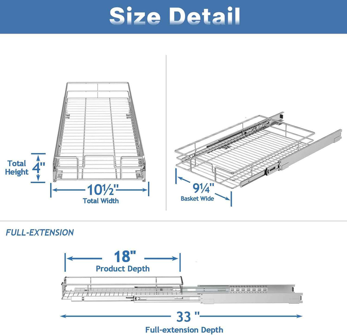 Pull Out Cabinet Organizer, 10½" W x 18" D