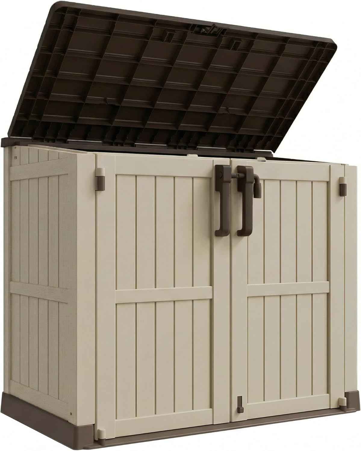 LHBcraft Waterproof Outdoor Storage Box 36 Cu Ft with Lockable Doors, Portable Horizontal Resin Storage Cabinet, Outdoor Storage Shed for Backyards, Easy to Assemble