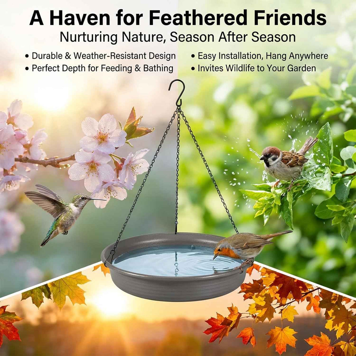 CARGEN Hanging Bird Bath Bowl - Window Bird Water Feeder Tray for Outdoors | Bird Bath for Outside, Garden Wildlife Feeding Plate for Patio Yard Decor, Gift for Bird Lovers, Backyard Bird Must Haves