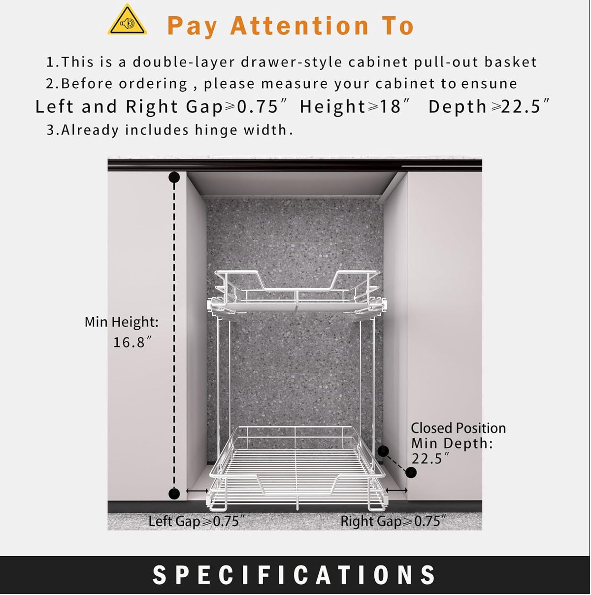 EZKAZA 2-Tier Pull Out Cabinet Organizer, 9.5"W x 21"D