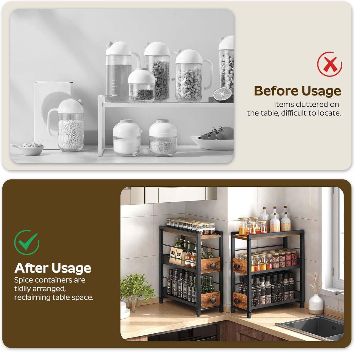 Spice Rack – 3-Tier Pull Out Spice Rack Organizer for Countertop - Field & Nook