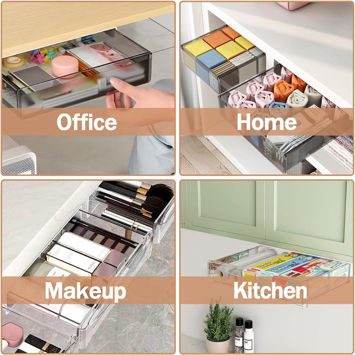 SVNNELP Under Desk Table Drawer Storage Organizer,3 Pack Large & Medium & Small Slide Out Desk Drawers - Hidden Desktop Organizer,Attachable Pencil Storage Tray Under Table(SML) - Field & Nook