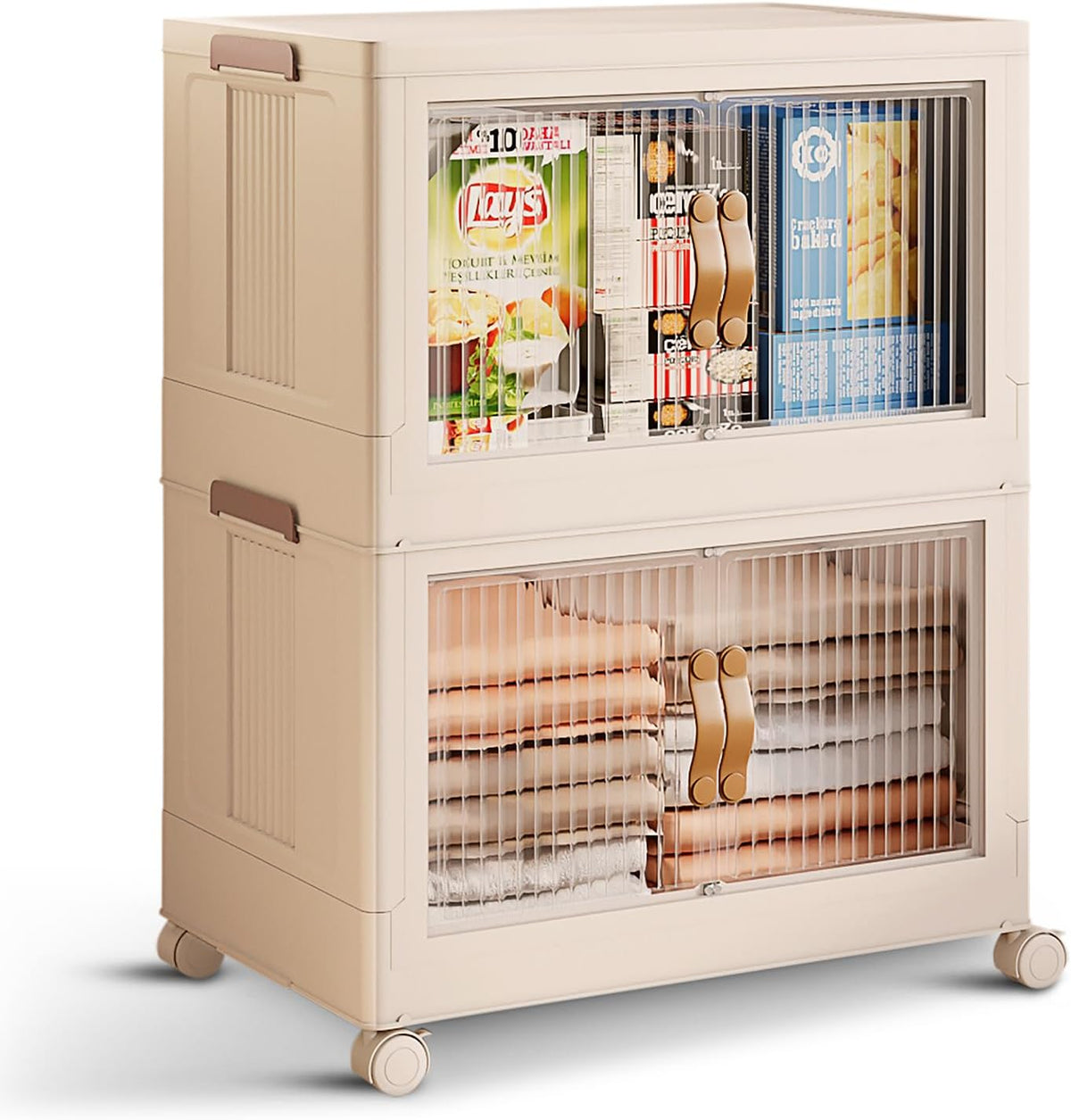 2 Tier Large Stackable Storage Bins with Lids Open Front & 360° Wheels 84.5 QT - Collapsible Storage Bins Home Office Closet Storage Organization, Foldable Clothes Storage Cabinet, 21 GAL - Field & Nook